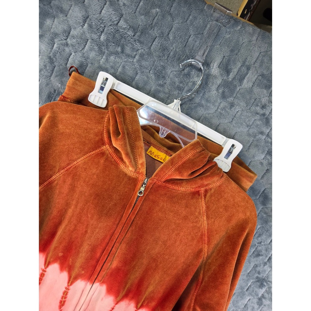 Masala Velour Tracksuit Set Orange Pink Tie Dye Zip Hoodie Wide Leg Pants Large